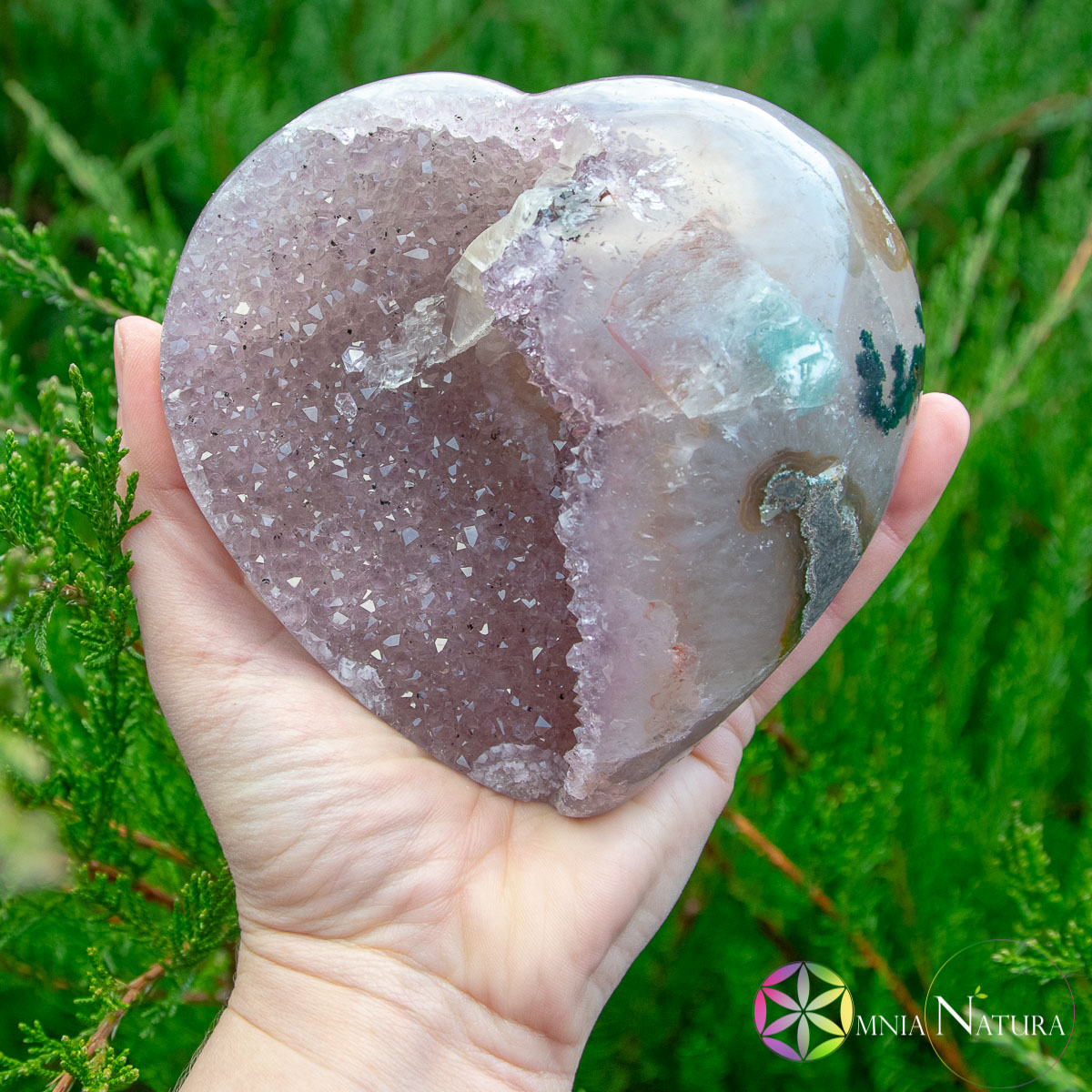 Cuore Ametista Sfumatura Rosa con Calcite